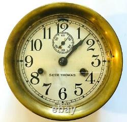 Vintage 1935 Seth Thomas Merrimac Brass Ship's Bell Porthole Clock Navy Maritime