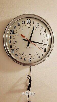 Vintage 1950s Seth Thomas Electric 24 Hour UTC Dial Wall Clock