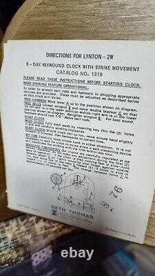 Vintage 1960s Seth Thomas Mantel Clock Lynton 2W With Key Excellent Condition