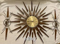 Vintage 28 Seth Thomas STARFLOWER Sunburst Wall Clock & 2 Matching Sconces MCM
