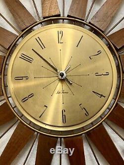 Vintage 28 Seth Thomas STARFLOWER Sunburst Wall Clock & 2 Matching Sconces MCM