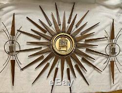 Vintage 28 Seth Thomas STARFLOWER Sunburst Wall Clock & 2 Matching Sconces MCM