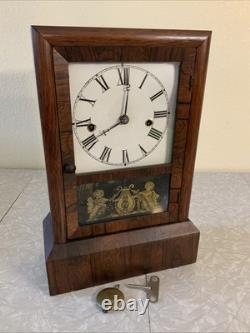 Vintage ANTIQUE SETH THOMAS COTTAGE 30 HR Cherub Glass Door MANTEL CLOCK