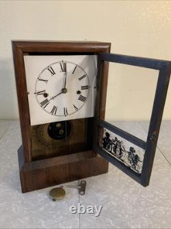 Vintage ANTIQUE SETH THOMAS COTTAGE 30 HR Cherub Glass Door MANTEL CLOCK