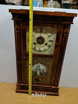 Vintage Antique Seth Thomas Ogee Weight Driven Reverse Painted Boy Boat Clock