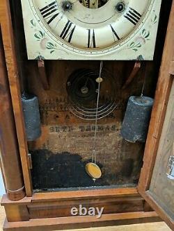 Vintage Antique Seth Thomas Ogee Weight Driven Reverse Painted Boy Boat Clock