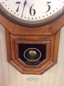 Vintage Antique Seth Thomas School House General Store Wood Regulator Wall Clock