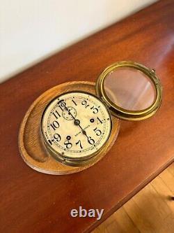 Vintage Antique Seth Thomas Ship's Clock Brass Case & Wood Mount, Made in USA