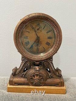 Vintage Antique Seth Thomas USA Metal Case Alarm Mantel / Shelf Clock