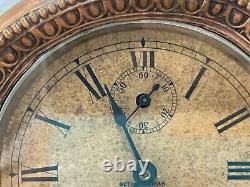 Vintage Antique Seth Thomas USA Metal Case Alarm Mantel / Shelf Clock