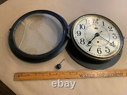 Vintage Antique Working Seth Thomas Porthole Ship Clock Broken Glass No Key