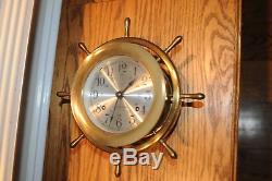 Vintage Brass Seth Thomas Ships Clock and Barometer On Wood Base Maritime Vint