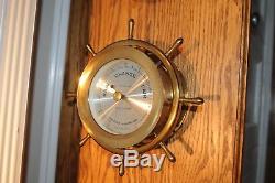 Vintage Brass Seth Thomas Ships Clock and Barometer On Wood Base Maritime Vint