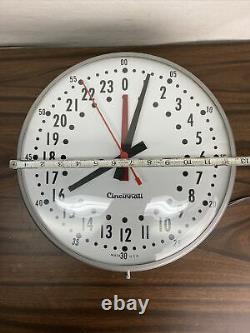 Vintage Cincinnati 24 hour Military school Time Electric cord Wall Clock, glass