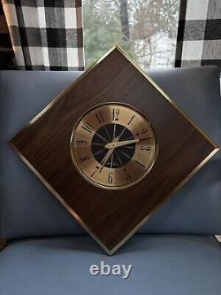 Vintage MCM 1960s Seth Thomas Design Floating Diamond Wall Clock 12x12x3