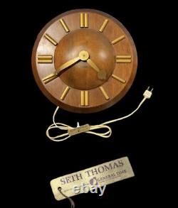 Vintage Mid Century Seth Thomas Art Deco/Atomic'Plaza' Wood Electric Wall Clock