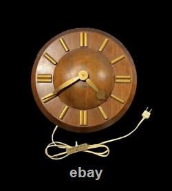 Vintage Mid Century Seth Thomas Art Deco/Atomic'Plaza' Wood Electric Wall Clock