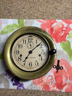 Vintage SETH THOMAS Double Wind Maritime Ship Deck Clock 6 Face With Key WORKS