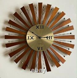 Vintage SETH THOMAS MID CENTURY SUNBURST ATOMIC Wall CLOCK MCM E626-001 Working