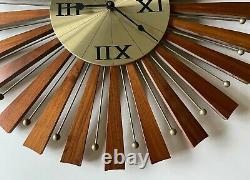 Vintage SETH THOMAS MID CENTURY SUNBURST ATOMIC Wall CLOCK MCM E626-001 Working