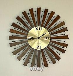 Vintage SETH THOMAS MID CENTURY SUNBURST ATOMIC Wall CLOCK MCM E626-001 Working