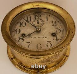 Vintage SETH THOMAS WWI Brass Marine Ship Deck Clock with Double Spring Movement