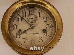 Vintage SETH THOMAS WWI Brass Marine Ship Deck Clock with Double Spring Movement