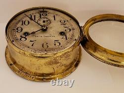 Vintage SETH THOMAS WWI Brass Marine Ship Deck Clock with Double Spring Movement