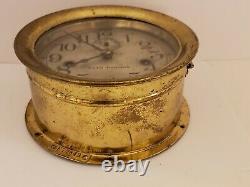 Vintage SETH THOMAS WWI Brass Marine Ship Deck Clock with Double Spring Movement