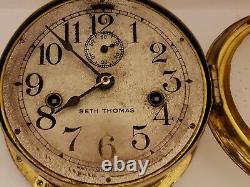 Vintage SETH THOMAS WWI Brass Marine Ship Deck Clock with Double Spring Movement