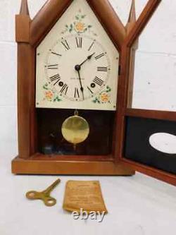 Vintage SETH THOMAS Wood Sharon 8W STEEPLE Chime Rod Key Pendulum Mantle Clock