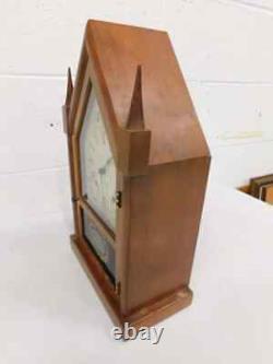 Vintage SETH THOMAS Wood Sharon 8W STEEPLE Chime Rod Key Pendulum Mantle Clock