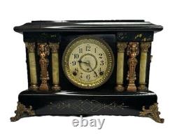 Vintage Seth Thomas 6 Pillar faux Marble Cherubs Mantle Clock Lions Head