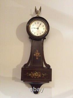 Vintage Seth Thomas 8 Day 4 Jewels Mahogany Banjo Wall Clock With MOV #103A. Runs