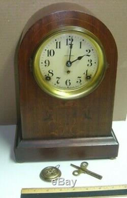 Vintage Seth Thomas 8 Day Round Top Mantle/shelf Clock 89c Flower Inlay, Works