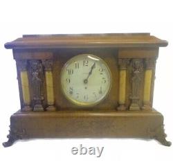 Vintage Seth Thomas Adamantine Mantel Clock 19th Century Brown And Bronze Copper