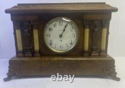 Vintage Seth Thomas Adamantine Mantel Clock 19th Century Brown And Bronze Copper