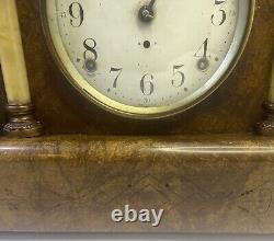 Vintage Seth Thomas Adamantine Mantel Clock 19th Century Brown And Bronze Copper