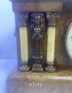 Vintage Seth Thomas Adamantine Mantel Clock 19th Century Brown And Bronze Copper