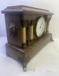 Vintage Seth Thomas Adamantine Mantel Clock 19th Century Brown And Bronze Copper