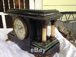 Vintage Seth Thomas Adamantine Mantle Clock 4 Columns with marble inlay