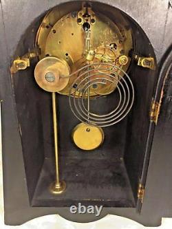 Vintage Seth Thomas Balloon Clock Inlaid Wood Case Runs Strikes Enameled Face