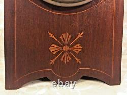 Vintage Seth Thomas Balloon Clock Inlaid Wood Case Runs Strikes Enameled Face