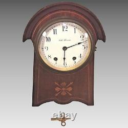 Vintage Seth Thomas Balloon Clock Inlaid Wood Case Runs Strikes Enameled Face