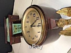 Vintage Seth Thomas Banjo Clock Time & Strike Runs! Mahogany Case Ship Battle