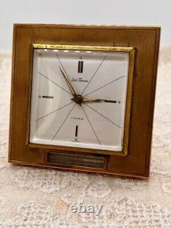 Vintage Seth Thomas Brass Alarm Clock Square 7 Jewel Germany Thermometer