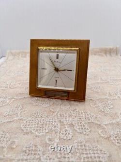 Vintage Seth Thomas Brass Alarm Clock Square 7 Jewel Germany Thermometer