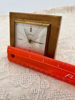 Vintage Seth Thomas Brass Alarm Clock Square 7 Jewel Germany Thermometer