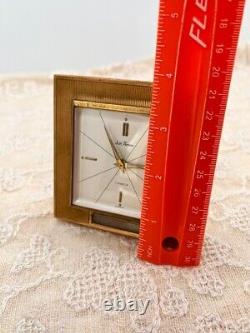 Vintage Seth Thomas Brass Alarm Clock Square 7 Jewel Germany Thermometer