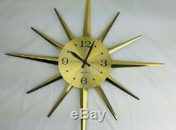 Vintage Seth Thomas Brass Atomic MCM Wall Clock Starburst Sunburst 24
